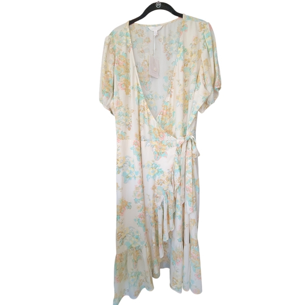 Romantic Cottagecore LC Lauren Conrad Floral Wrap Midi Dress XL NWT Cream